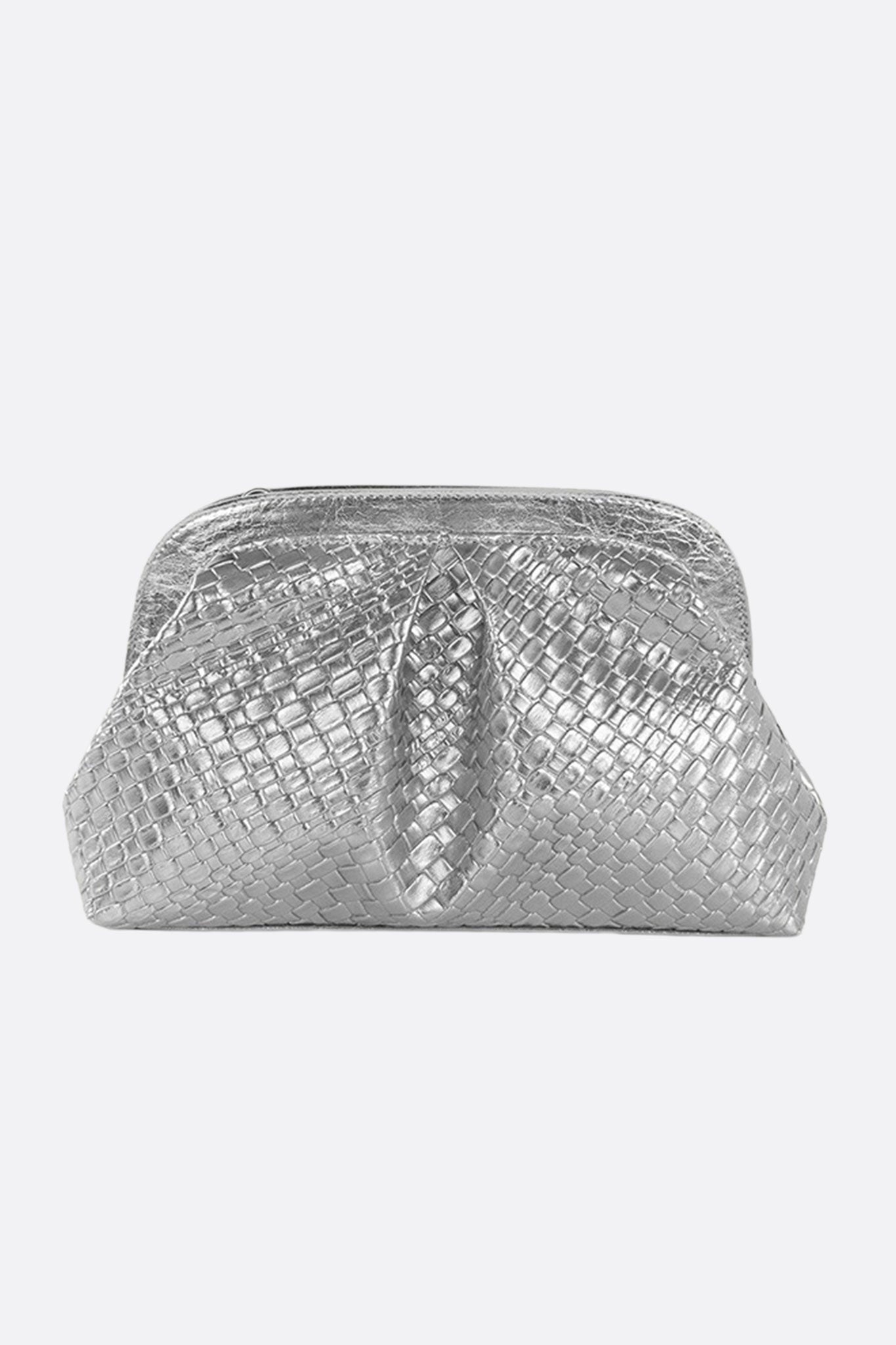 Pochette de soirée argentée élégante à texture tissée — reflet froid maîtrisé